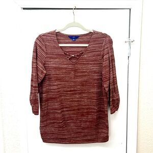 Apt. 9 Women's Rust Textured Knit Top Ruched Sleeves Size M